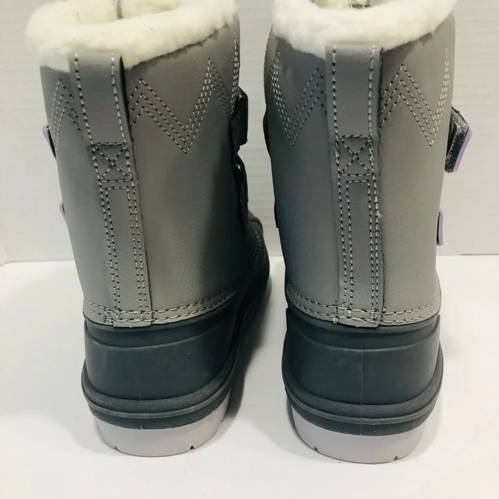 Cat & Jack Gray Denver Winter Shearling Boots Girl 12 Unisex Hook Loop Snow Rain